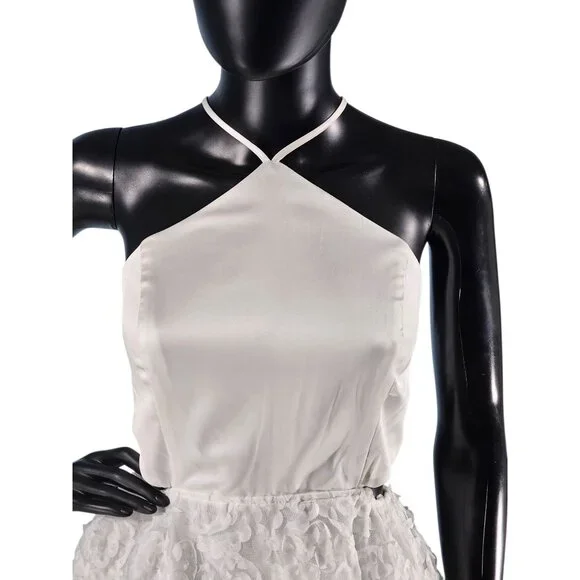 Short White Satin Halter Organza Flower Party Dress - NWT - Fashion Nova - Picture 2 of 11